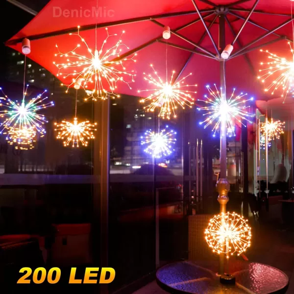 Firework Lights 200 LED Copper Wire Starburst Light 8 Modes Battery Operated Fairy Star Sphere Lights with Remote Warm White Hanging Ceiling Decorations for Bedroom Christmas Party 2 PackColorful