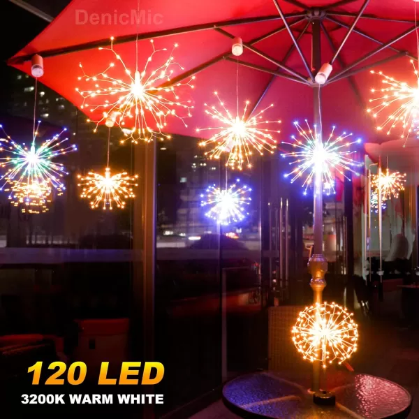 Firework Lights 200 LED Copper Wire Starburst Light 8 Modes Battery Operated Fairy Star Sphere Lights with Remote Warm White Hanging Ceiling Decorations for Bedroom Christmas Party 2 PackMulticolored