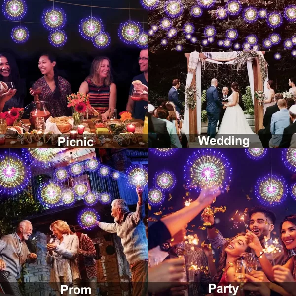 Firework Lights 200 LED Copper Wire Starburst Light 8 Modes Battery Operated Fairy Star Sphere Lights with Remote Warm White Hanging Ceiling Decorations for Bedroom Christmas Party 2 PackColorful