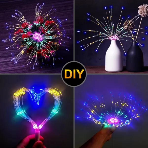 Firework Lights 200 LED Copper Wire Starburst Light 8 Modes Battery Operated Fairy Star Sphere Lights with Remote Warm White Hanging Ceiling Decorations for Bedroom Christmas Party 2 PackMulticolored