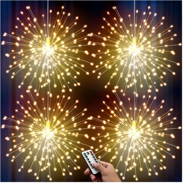 Firework Lights 200 LED Copper Wire Starburst Light 8 Modes Battery Operated Fairy Star Sphere Lights with Remote Warm White Hanging Ceiling Decorations for Bedroom Christmas Party 2 PackWarm White