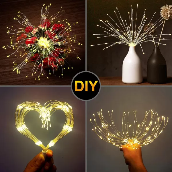 Firework Lights 200 LED Copper Wire Starburst Light 8 Modes Battery Operated Fairy Star Sphere Lights with Remote Warm White Hanging Ceiling Decorations for Bedroom Christmas Party 2 PackWarm White