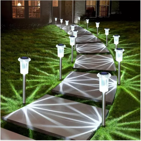 DenicMic Solar Lights Outdoor 10 Pack Waterproof LED Stainless Steel Pathway Lights for Yard Garden Driveway Decor Warm WhiteCold White