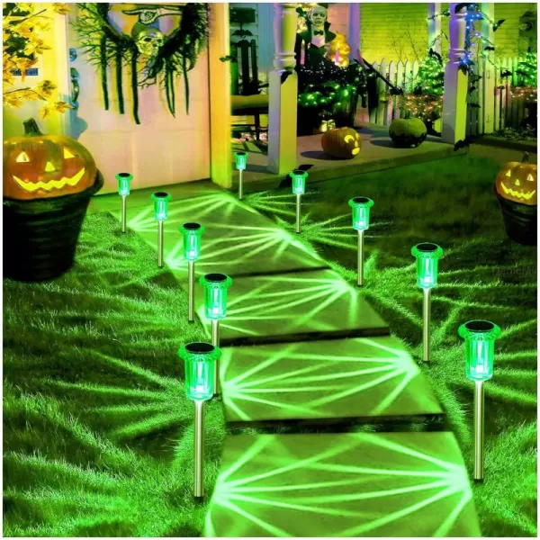 DenicMic Solar Lights Outdoor 10 Pack Waterproof LED Stainless Steel Pathway Lights for Yard Garden Driveway Decor Warm WhiteGreen