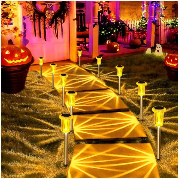 DenicMic Solar Lights Outdoor 10 Pack Waterproof LED Stainless Steel Pathway Lights for Yard Garden Driveway Decor Warm WhiteOrange