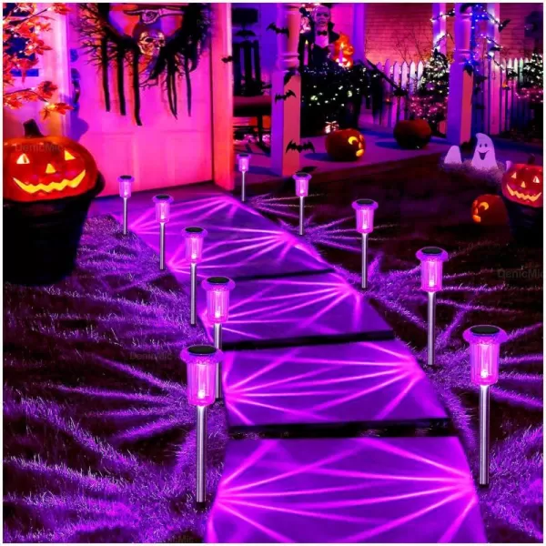 DenicMic Solar Lights Outdoor 10 Pack Waterproof LED Stainless Steel Pathway Lights for Yard Garden Driveway Decor Warm WhitePurple