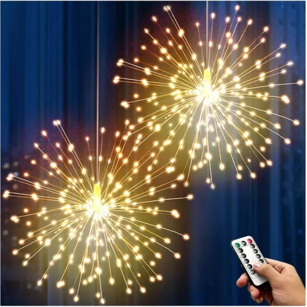 Firework Lights 200 LED Copper Wire Starburst Light 8 Modes Battery Operated Fairy Star Sphere Lights with Remote Warm White Hanging Ceiling Decorations for Bedroom Christmas Party 2 PackWarm White