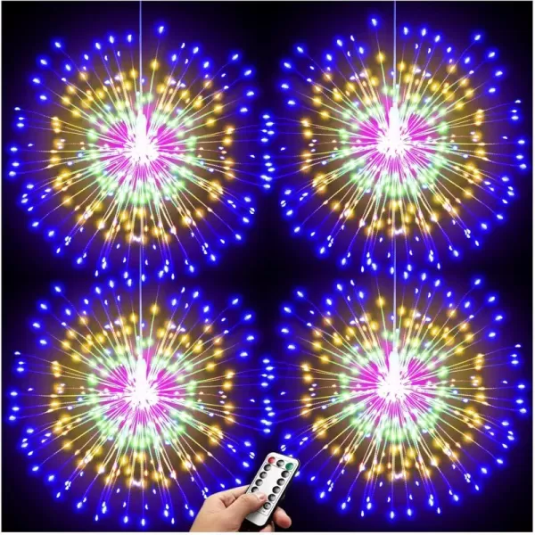 Firework Lights 200 LED Copper Wire Starburst Light 8 Modes Battery Operated Fairy Star Sphere Lights with Remote Warm White Hanging Ceiling Decorations for Bedroom Christmas Party 2 PackMulticolored