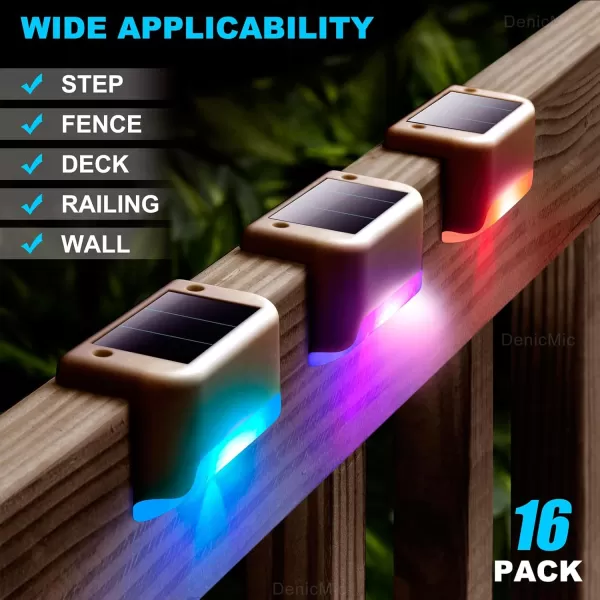 DenicMic 16 Pack Fence Post Solar Lights for Patio Pool Stairs Step and Pathway Weatherproof LED Deck Lights Solar Powered Outdoor Lights Warm WhiteMulticolor