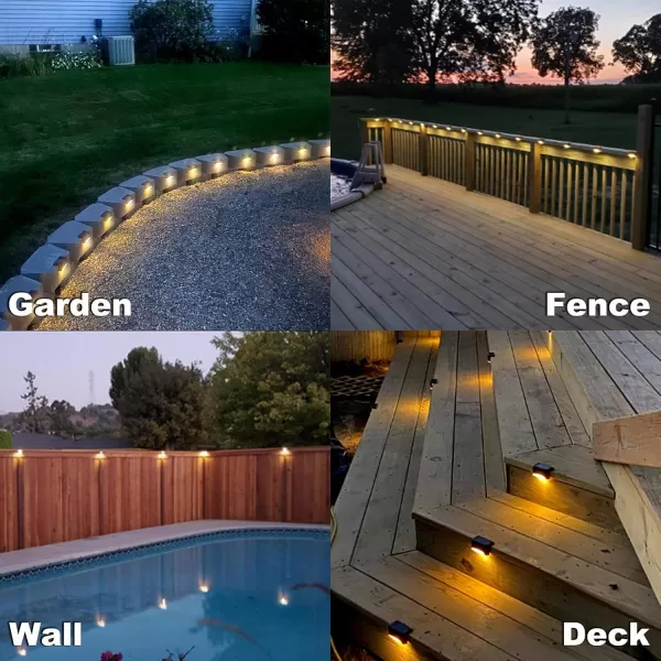 DenicMic 16 Pack Fence Post Solar Lights for Patio Pool Stairs Step and Pathway Weatherproof LED Deck Lights Solar Powered Outdoor Lights Warm WhiteWarm White