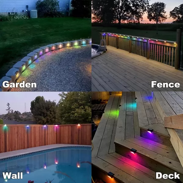 DenicMic Solar Deck Lights Outdoor 3 Pack Solar Step Lights Waterproof Led Solar Lights for Outdoor Decks RailingStairs Step Fence Yard and PatioColor Changing