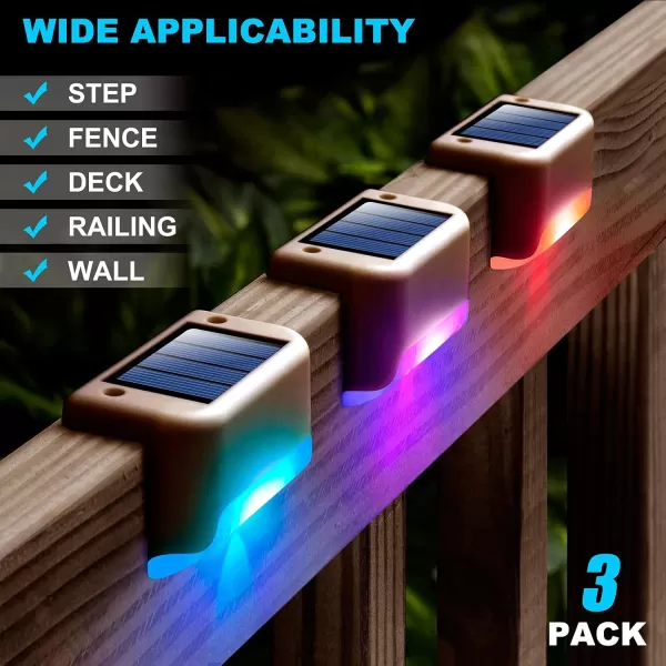 DenicMic Solar Deck Lights Outdoor 3 Pack Solar Step Lights Waterproof Led Solar Lights for Outdoor Decks RailingStairs Step Fence Yard and PatioColor Changing