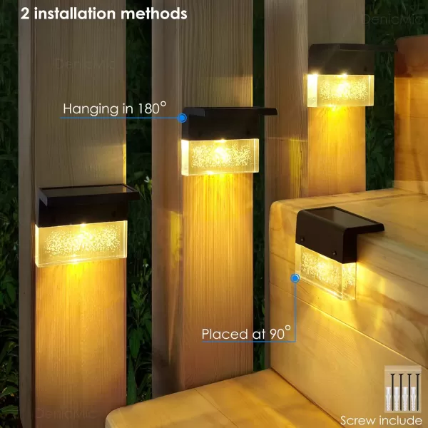 DenicMic Solar Deck Lights Outdoor Fence Solar Lights for Step Railing Wall Pool Side LED Waterproof Warm WhiteColor Changing Patio Decor 6 PackBlack
