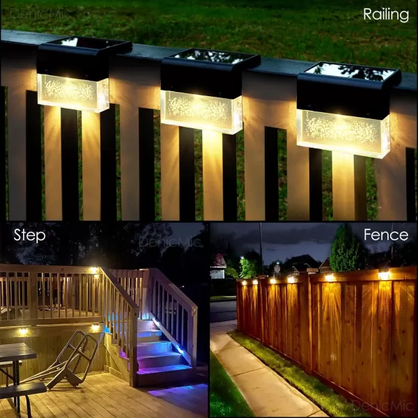 DenicMic Solar Deck Lights Outdoor Fence Solar Lights for Step Railing Wall Pool Side LED Waterproof Warm WhiteColor Changing Patio Decor 6 PackBlack