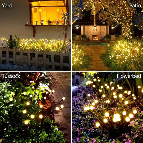 DenicMic Solar Garden Lights Outdoor 10 LED Solar Firefly Lights with Highly Flexible Copper Wire Solar Lights Outdoor Waterproof for Pathway Yard Patio Garden Decorations Warm White 2 PackWarm White