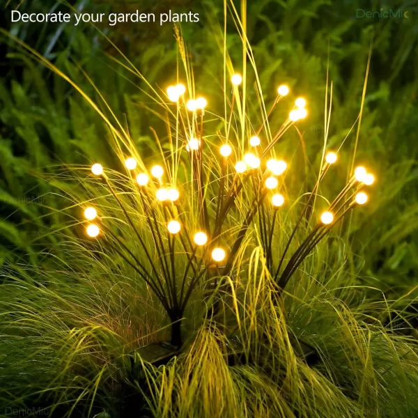 DenicMic Solar Garden Lights Outdoor 10 LED Solar Firefly Lights with Highly Flexible Copper Wire Solar Lights Outdoor Waterproof for Pathway Yard Patio Garden Decorations Warm White 2 PackWarm White