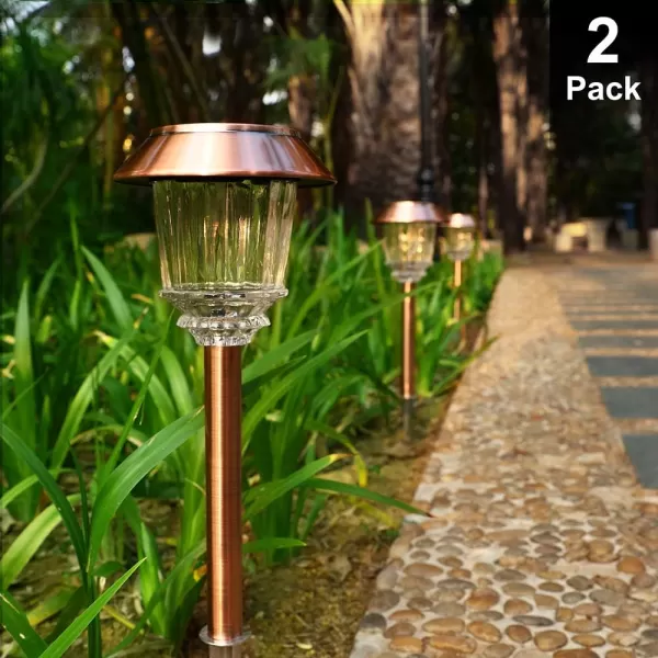 DenicMic Solar Garden Lights Outdoor Pathway Lights Glass Stainless Steel Waterproof Solar Powered Landscape Lights for Yard Patio Lawn Path Walkway Super Bright 1240 Lumens 2 Pack