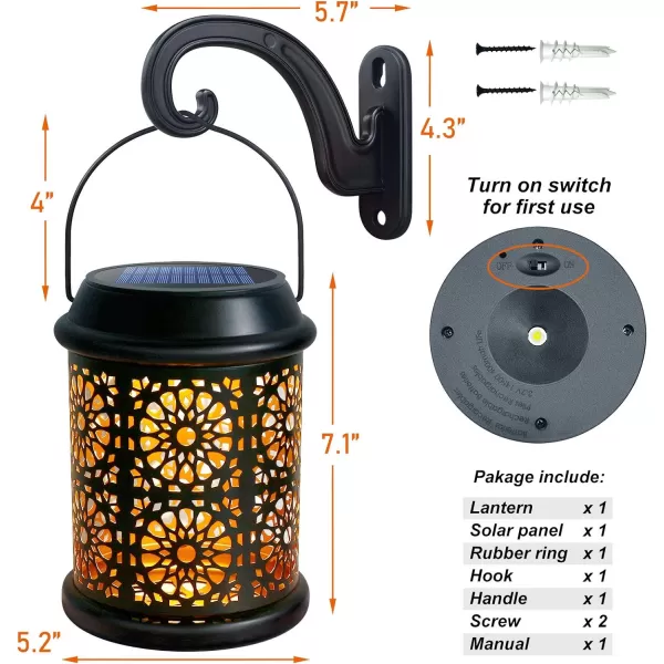 DenicMic Solar Lantern Outdoor Solar Lights Outdoor Hanging Solar Lantern with Handle ampamp Hook Waterproof 25 Lumen Warm White LED Metal Decorative for Garden Patio PorchYard Walkway1Pack Black