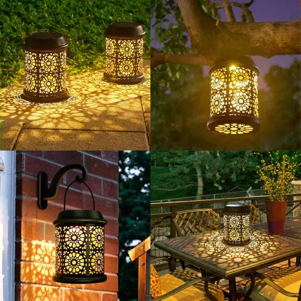 DenicMic Solar Lantern Outdoor Solar Lights Outdoor Hanging Solar Lantern with Handle ampamp Hook Waterproof 25 Lumen Warm White LED Metal Decorative for Garden Patio PorchYard Walkway1Pack Black