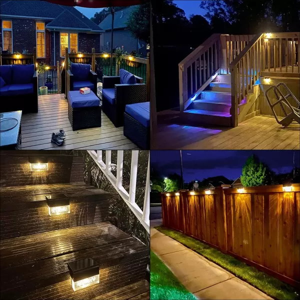 Solar Deck Lights Led Solar Step Lights Outdoor for Stair Fence Patio Garden Pathway Step Super Bright 10 lumens 2 Lighting Modes Acrylic Bubbles Warm WhiteColor Changing 6 PackBlack