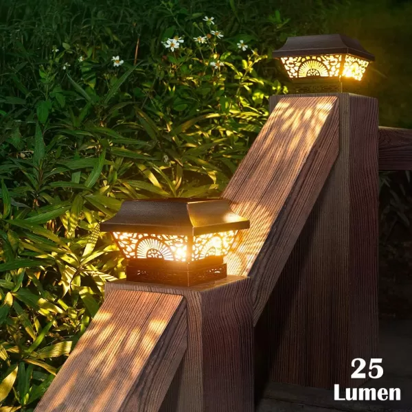 Solar Post Lights 2 Pack Solar Post Cap Lights Outdoor Waterproof Metal 25 Lumen Warm White LED Lighting for 35x35 4x4 5x5 Wooden Fence Posts Deck Rail Yard Patio Garden BlackBlack