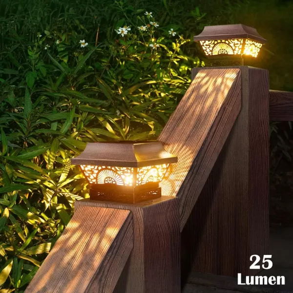 Solar Post Lights 2 Pack Solar Post Cap Lights Outdoor Waterproof Metal 25 Lumen Warm White LED Lighting for 35x35 4x4 5x5 Wooden Fence Posts Deck Rail Yard Patio Garden BlackCopper