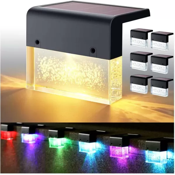 DenicMic Solar Deck Lights Outdoor Fence Solar Lights for Step Railing Wall Pool Side LED Waterproof Warm WhiteColor Changing Patio Decor 6 PackBlack