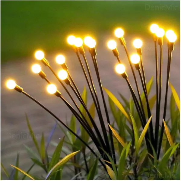 DenicMic Solar Garden Lights Outdoor 10 LED Solar Firefly Lights with Highly Flexible Copper Wire Solar Lights Outdoor Waterproof for Pathway Yard Patio Garden Decorations Warm White 2 PackWarm White