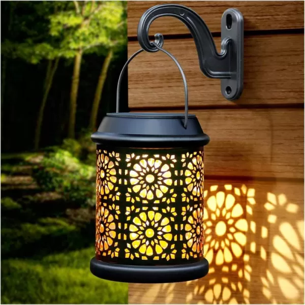 DenicMic Solar Lantern Outdoor Solar Lights Outdoor Hanging Solar Lantern with Handle ampamp Hook Waterproof 25 Lumen Warm White LED Metal Decorative for Garden Patio PorchYard Walkway1Pack Black