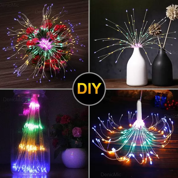 imageDenicMic Firework Lights Starburst Lights 200 LED Copper Wire Battery Operated hanging Sphere Lights with Remote 8 Modes Stars Fairy Ceiling Decorations for Patio Party Wedding Christmas 2 Pack