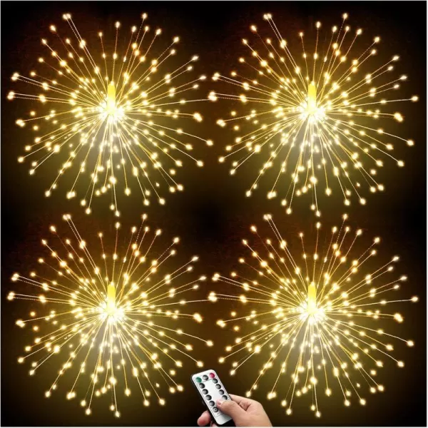 imageDenicMic 4Pack LED Copper Wire Starburst Lights  8 Modes Battery Operated Remote Control for Ceiling Wedding Party DecorClear White  Yellow