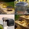 imageDenicMic Solar Post Lights 2 Pack Post Cap Solar Lights Outdoor Waterproof Metal 25 Lumen Warm White LED Lighting for 35x35 4x4 5x5 Wooden Fence Posts Deck Rail Yard Patio CopperBlack