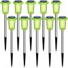 image:imageDenicMic Solar Lights Outdoor 10 Pack Waterproof Pink LED Stainless Steel Stake Outside Lights for Yard Pathway Garden Driveway Walkway Landscape Path Lighting Mothers Day Gifts for MomGreen 10Pack