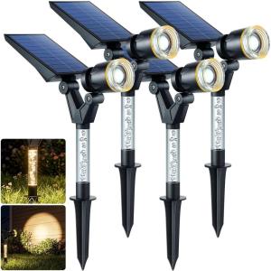 image:imageDenicMic Solar Lights Outdoor Waterproof Adjustable Solar Spot Lights Outdoor 3000K Warm White Lens LED for Yard Garden Patio Pathway Flag Tree House Landscape Lighting Outside 2 PackWarm 4Pack