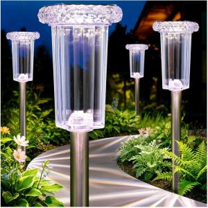 image:imageDenicMic Solar Lights Outdoor 4 Pack Waterproof 10 Mode 3000K 4000K 6000K Fixed Color LED Stainless Steel Stake Outside Lights for Yard Pathway Garden Driveway Walkway Landscape Path Lighting8 Pack