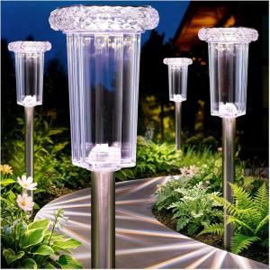 image:imageDenicMic Solar Lights Outdoor 4 Pack Waterproof 10 Mode 3000K 4000K 6000K Fixed Color LED Stainless Steel Stake Outside Lights for Yard Pathway Garden Driveway Walkway Landscape Path Lighting4 Pack