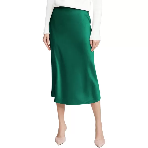 HOTOUCH Midi Skirts for Women High Waist Silk Stain Casual A Line Zipper SkirtXSXLAgreen