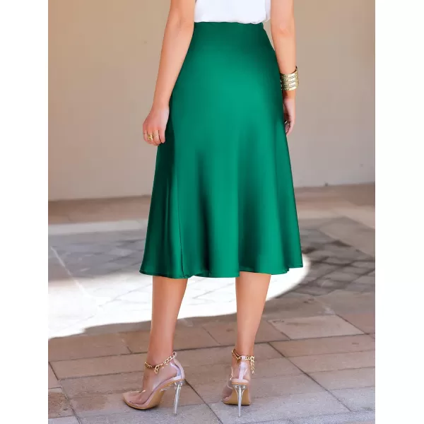 HOTOUCH Midi Skirts for Women High Waist Silk Stain Casual A Line Zipper SkirtXSXLAgreen