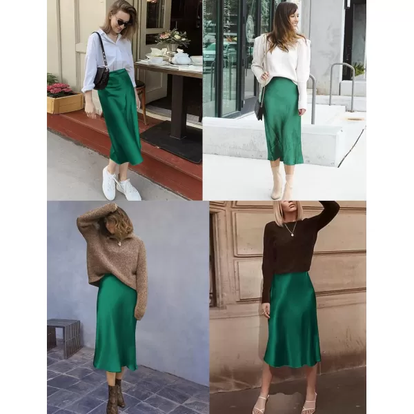 HOTOUCH Midi Skirts for Women High Waist Silk Stain Casual A Line Zipper SkirtXSXLAgreen