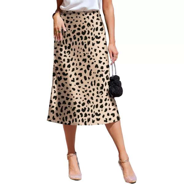 HOTOUCH Midi Skirts for Women High Waist Silk Stain Casual A Line Zipper SkirtXSXLLeopard
