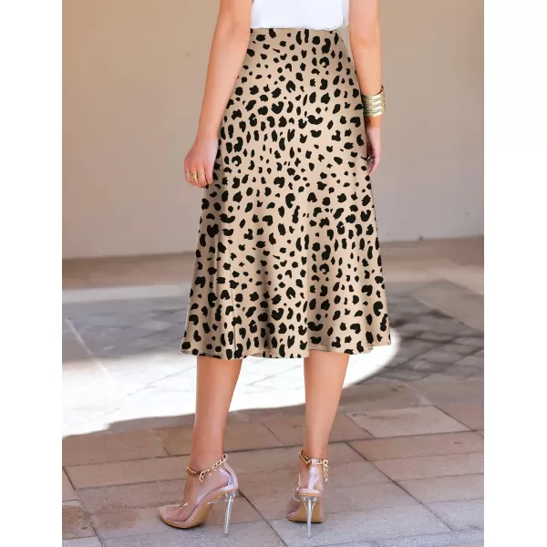 HOTOUCH Midi Skirts for Women High Waist Silk Stain Casual A Line Zipper SkirtXSXLLeopard