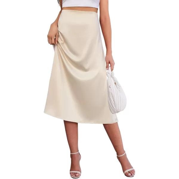 HOTOUCH Midi Skirts for Women High Waist Silk Stain Casual A Line Zipper SkirtXSXLLight Yellow