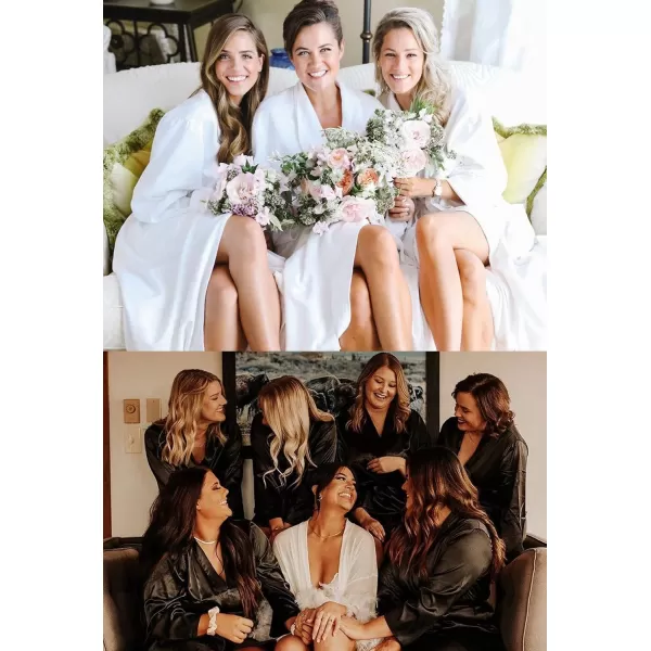 HOTOUCH Silk Robes for Women Long Bridesmaid Wedding Party Satin Robes Sleepwear with PocketsAblack