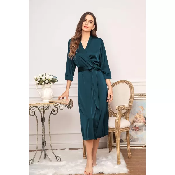 HOTOUCH Silk Robes for Women Long Bridesmaid Wedding Party Satin Robes Sleepwear with PocketsAteal Green
