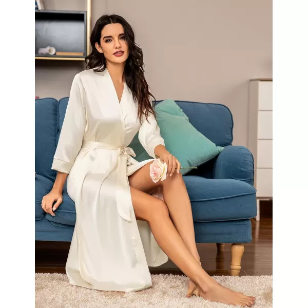 HOTOUCH Silk Robes for Women Long Bridesmaid Wedding Party Satin Robes Sleepwear with PocketsBeige