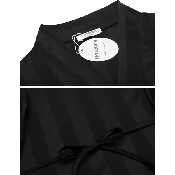 HOTOUCH Silk Robes for Women Long Bridesmaid Wedding Party Satin Robes Sleepwear with PocketsBlack Stripes