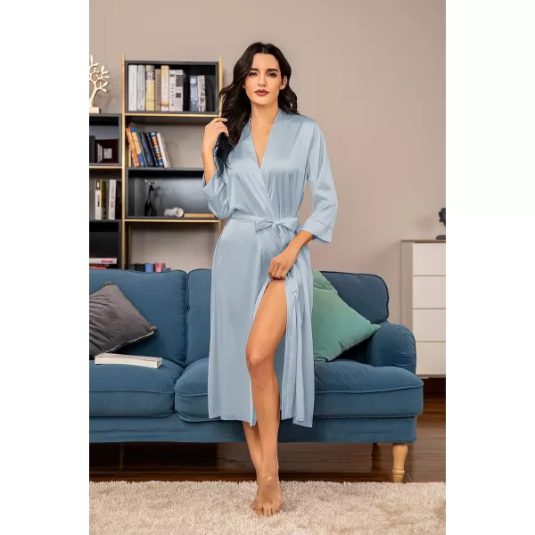 HOTOUCH Silk Robes for Women Long Bridesmaid Wedding Party Satin Robes Sleepwear with PocketsClear Blue