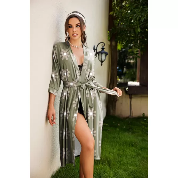 HOTOUCH Silk Robes for Women Long Bridesmaid Wedding Party Satin Robes Sleepwear with PocketsColor Green