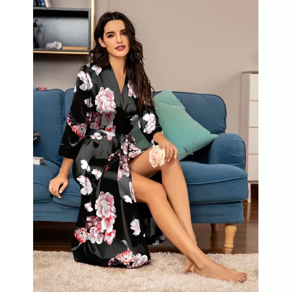 HOTOUCH Silk Robes for Women Long Bridesmaid Wedding Party Satin Robes Sleepwear with PocketsColor1
