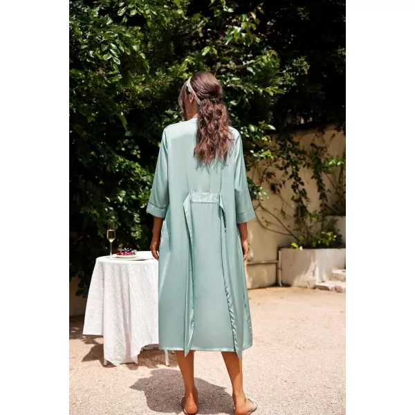 HOTOUCH Silk Robes for Women Long Bridesmaid Wedding Party Satin Robes Sleepwear with PocketsSage Green